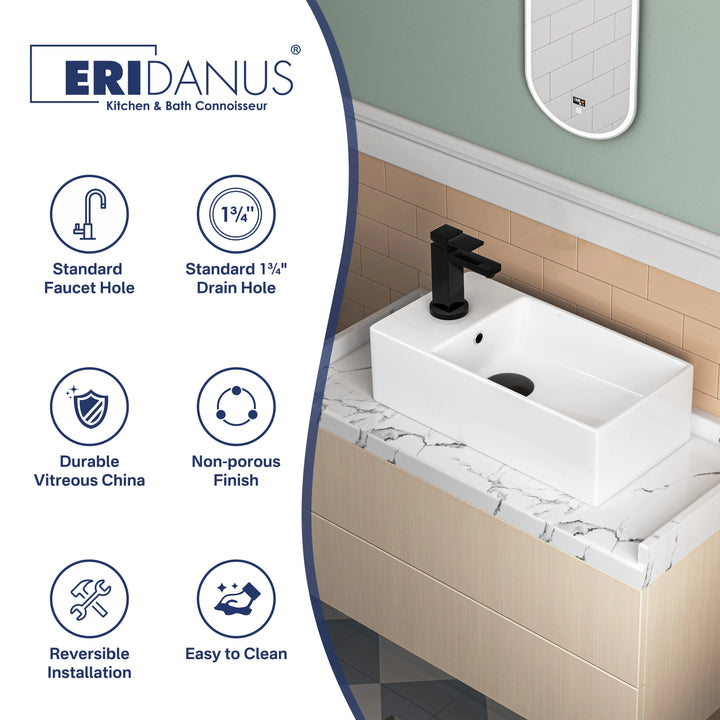 Denbigh 19.5" W x 10" D Vitreous China Rectangular Vessel Bathroom Sink with Faucet Hole