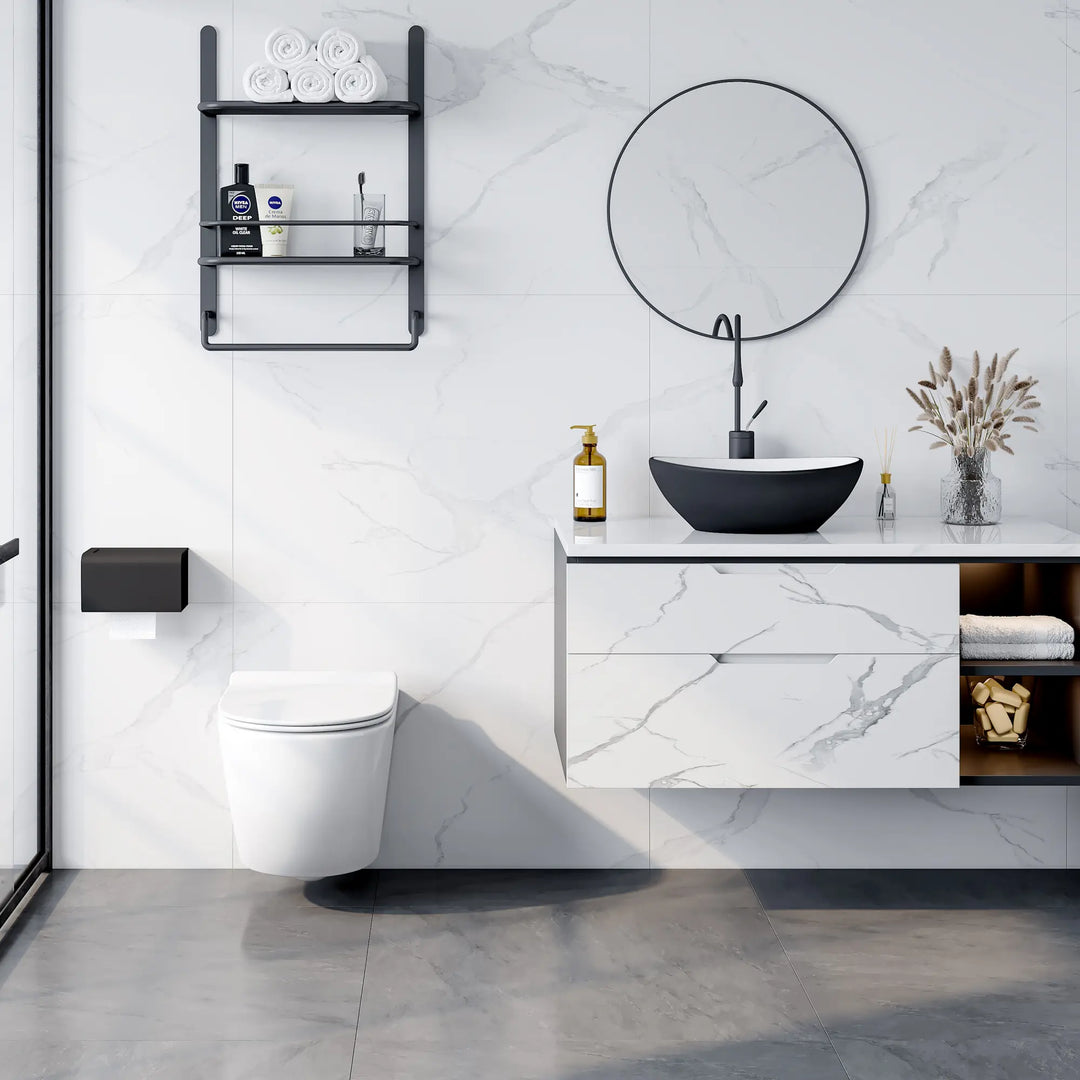 Matte black and white oval vessel bathroom sink