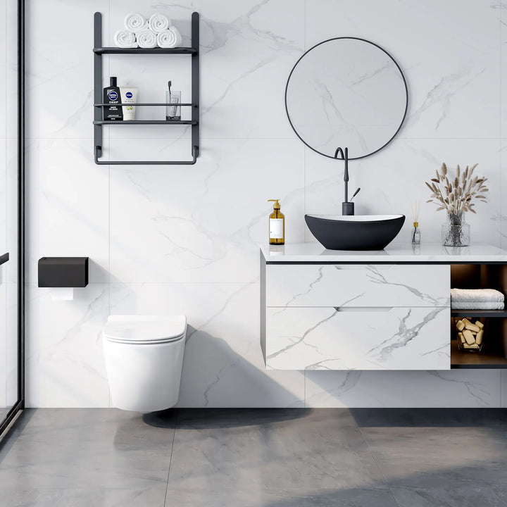 Matte black and white oval vessel bathroom sink