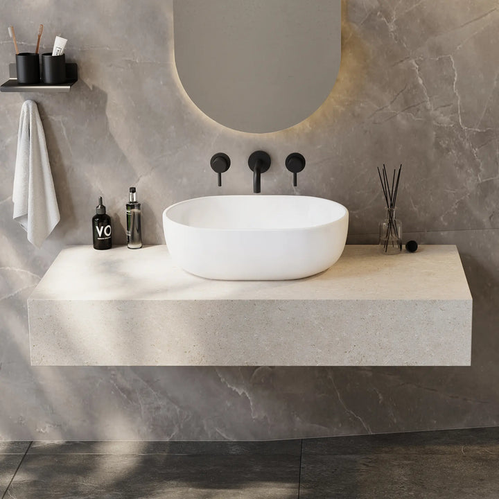 Salerno Oval Vessel White Porcelain Bathroom Sink Available in Multiple Sizes
