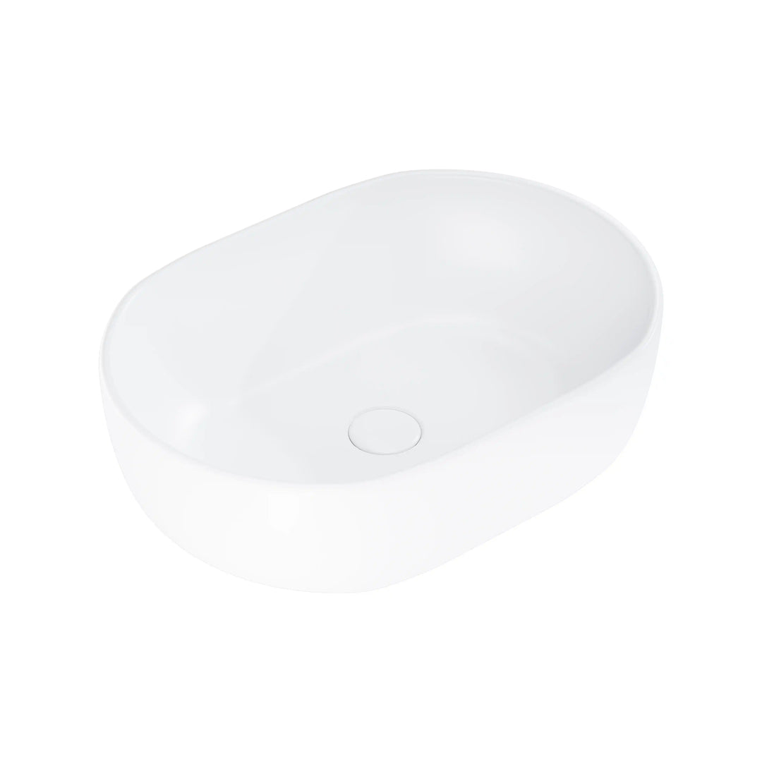 Salerno Oval Vessel White Porcelain Bathroom Sink Available in Multiple Sizes