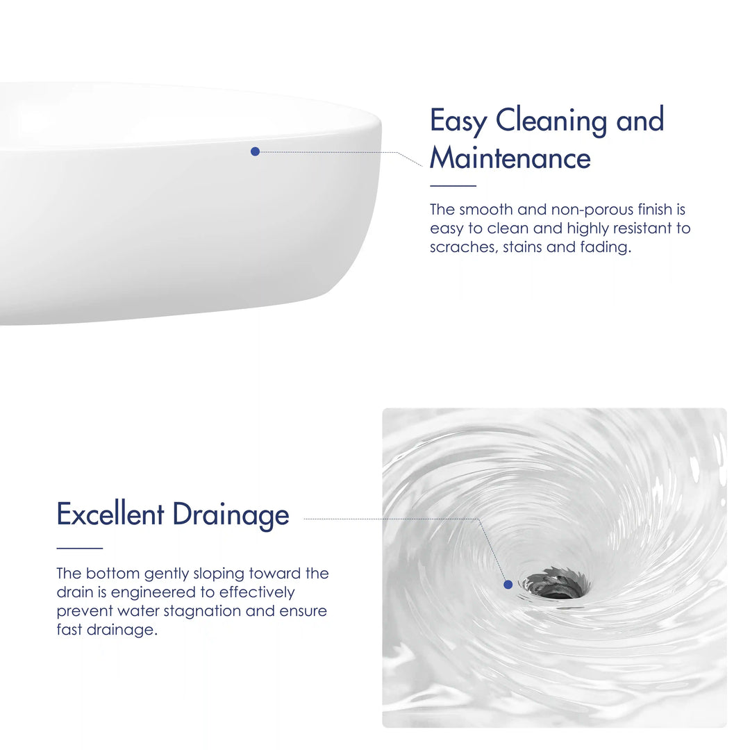 Salerno Oval Vessel White Porcelain Bathroom Sink Available in Multiple Sizes