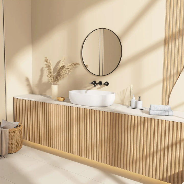 Salerno Oval Vessel White Porcelain Bathroom Sink Available in Multiple Sizes