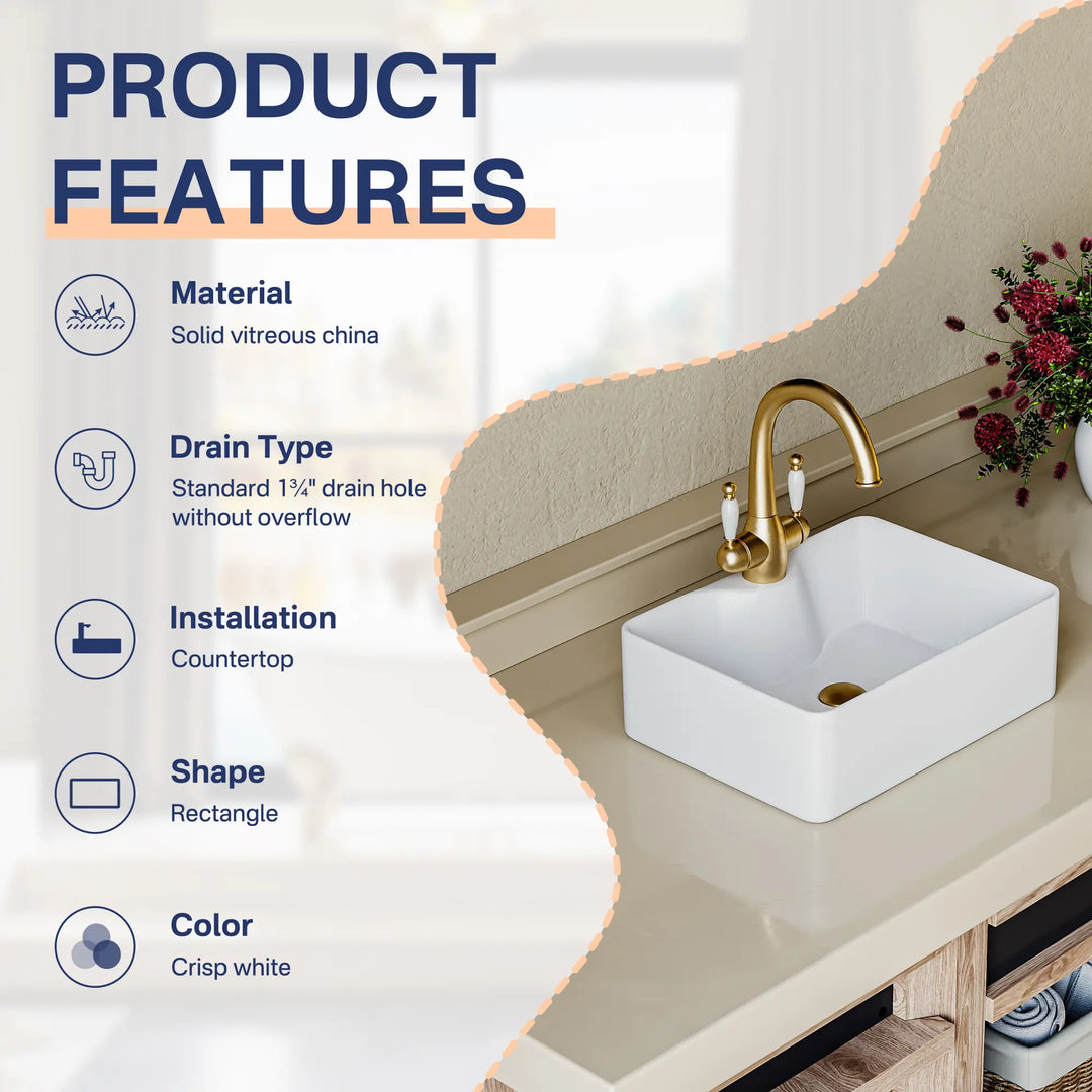 Eridanus white vitreous china rectangular vessel sink features.