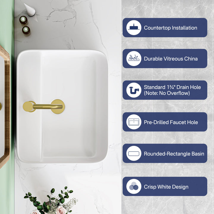 Denbigh 19.5" W x 15.7" D Rectangular Vitreous China Vessel Bathroom Sink