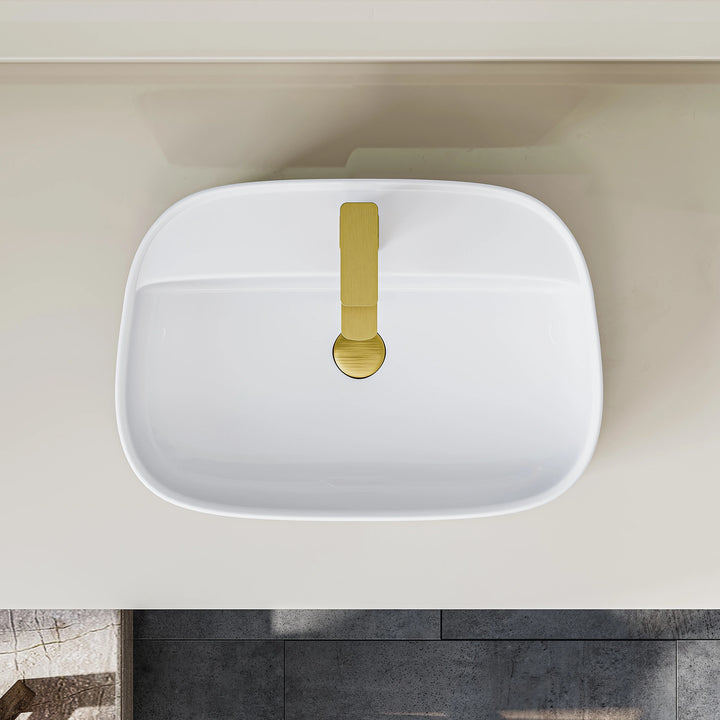 Denbigh 21.7" W x 15" D Vitreous China Rectangular Vessel Bathroom Sink with Faucet Hole