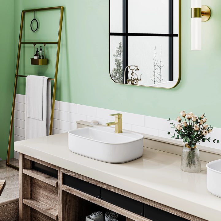 Denbigh 21.7" W x 15" D Vitreous China Rectangular Vessel Bathroom Sink with Faucet Hole