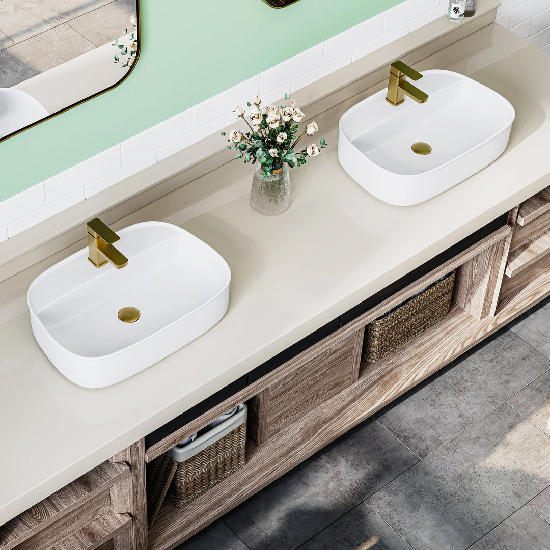 Denbigh 21.7" W x 15" D Vitreous China Rectangular Vessel Bathroom Sink with Faucet Hole