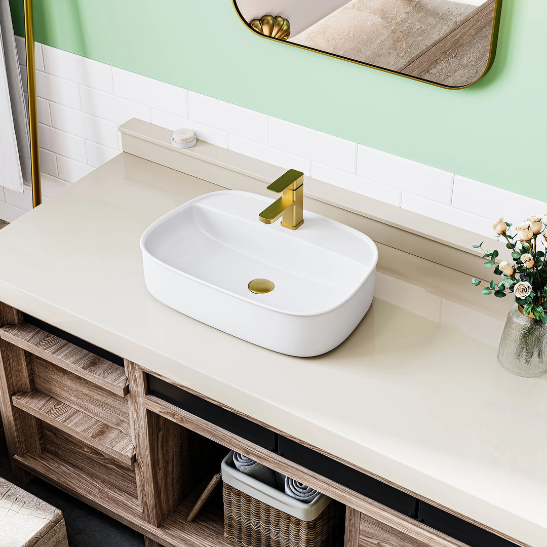 Denbigh 21.7" W x 15" D Vitreous China Rectangular Vessel Bathroom Sink with Faucet Hole