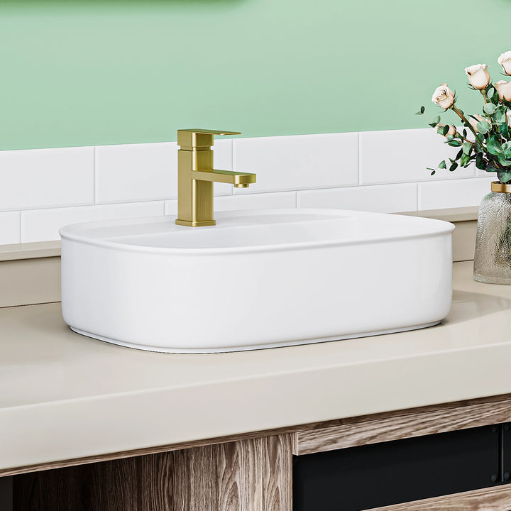 Denbigh 21.7" W x 15" D Vitreous China Rectangular Vessel Bathroom Sink with Faucet Hole