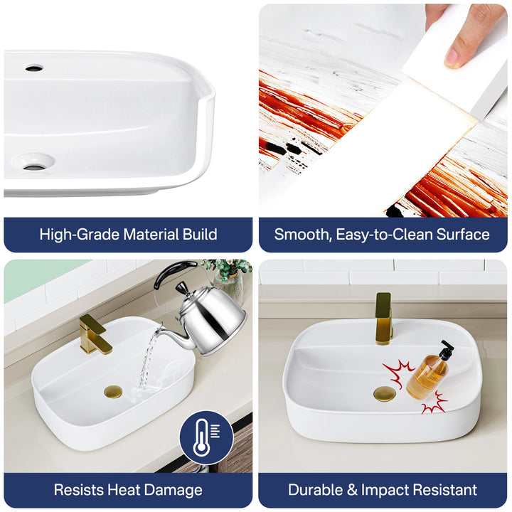 Denbigh 21.7" W x 15" D Vitreous China Rectangular Vessel Bathroom Sink with Faucet Hole