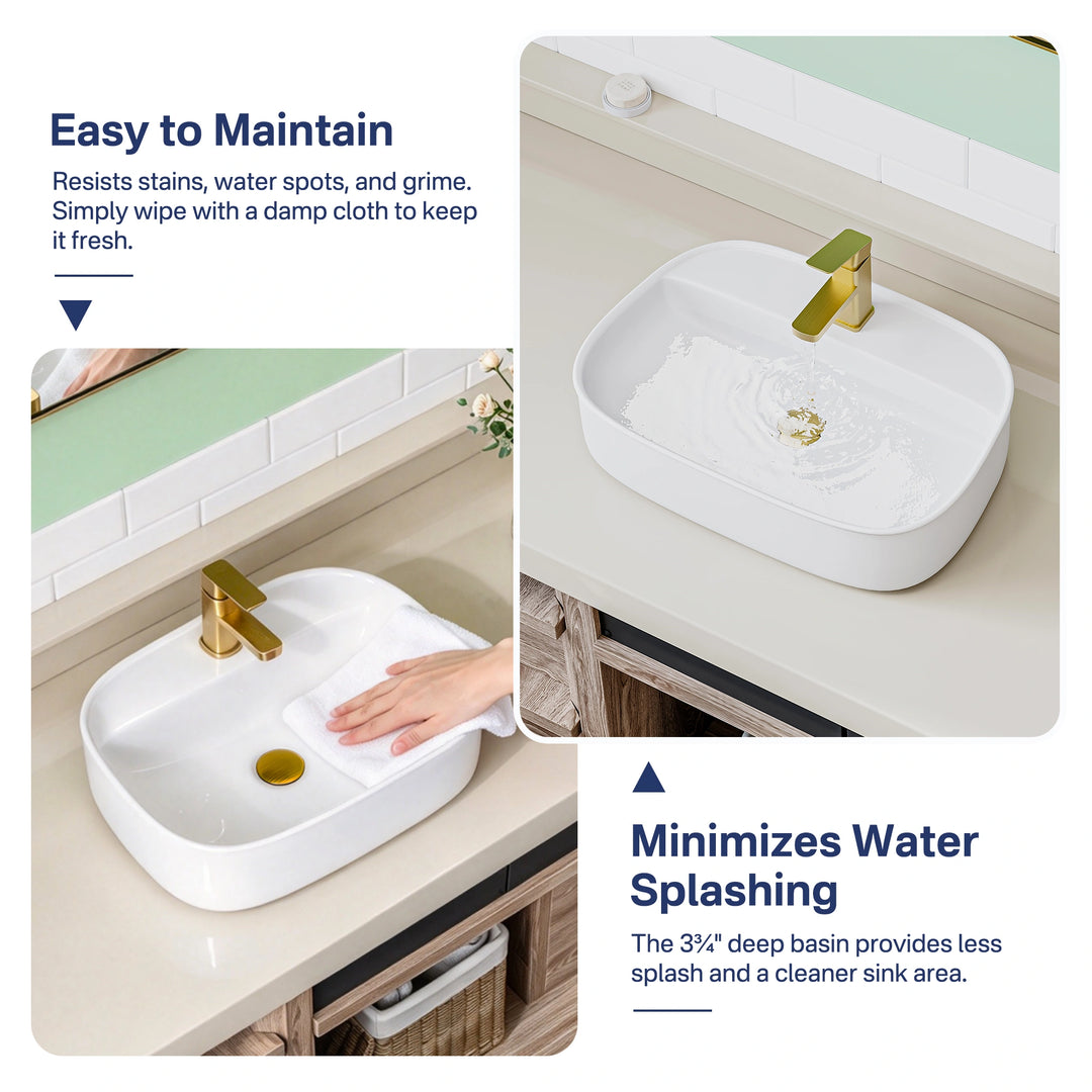 Denbigh 21.7" W x 15" D Vitreous China Rectangular Vessel Bathroom Sink with Faucet Hole