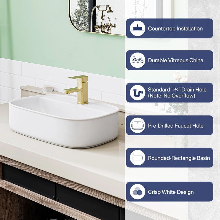 Denbigh 21.7" W x 15" D Vitreous China Rectangular Vessel Bathroom Sink with Faucet Hole