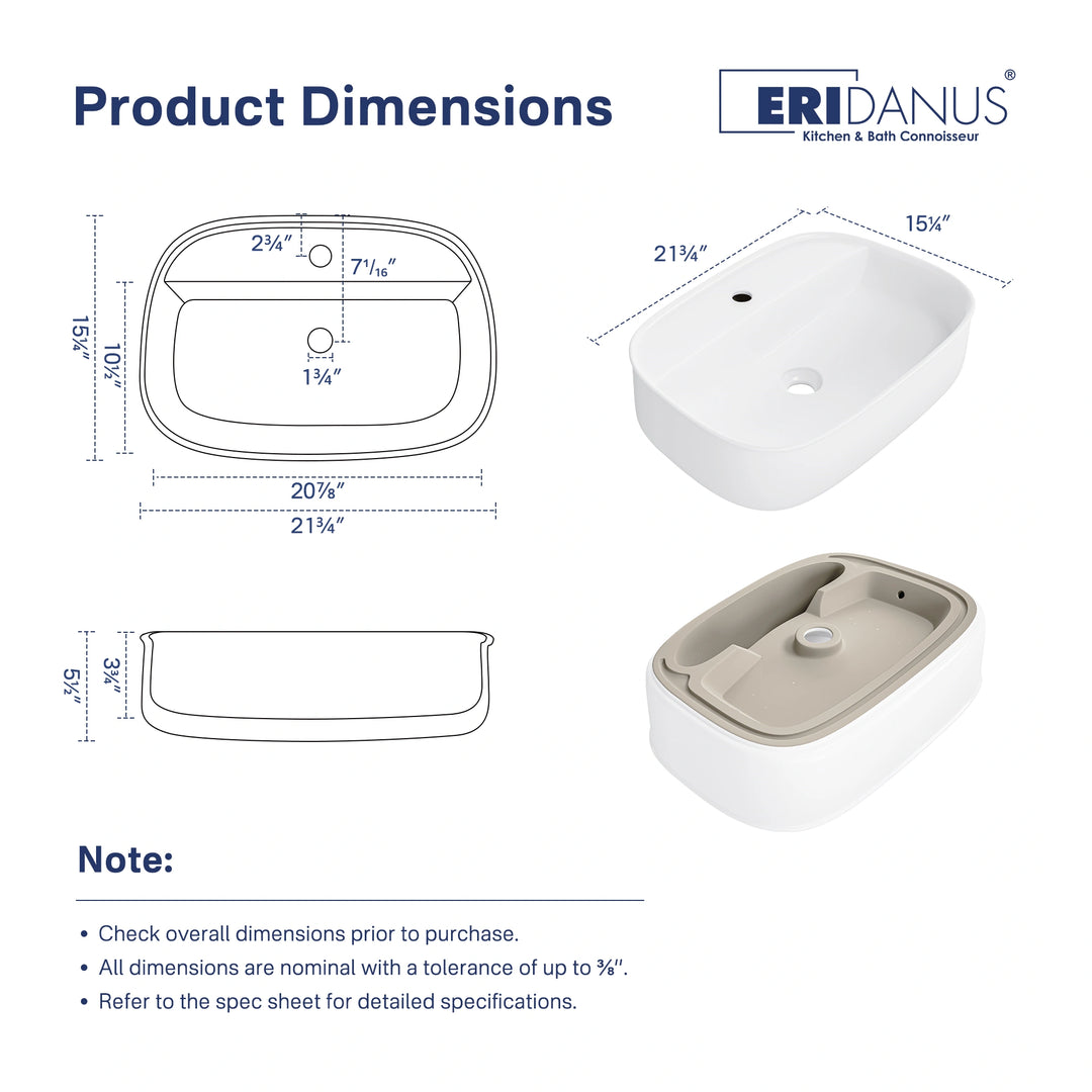 Denbigh 21.7" W x 15" D Vitreous China Rectangular Vessel Bathroom Sink with Faucet Hole