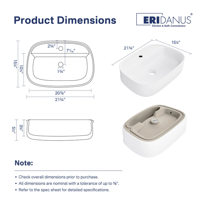 Denbigh 21.7" W x 15" D Vitreous China Rectangular Vessel Bathroom Sink with Faucet Hole
