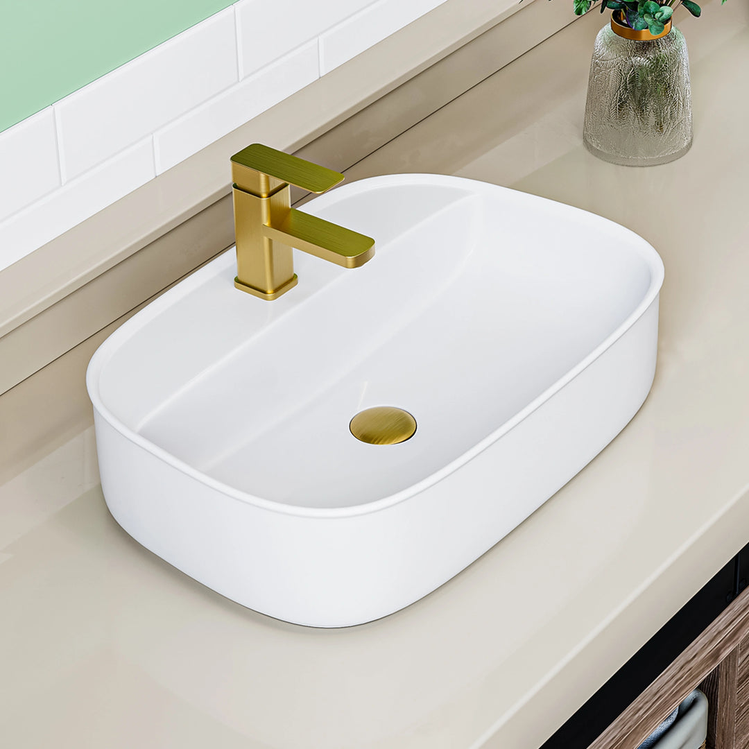 Denbigh 21.7" W x 15" D Vitreous China Rectangular Vessel Bathroom Sink with Faucet Hole