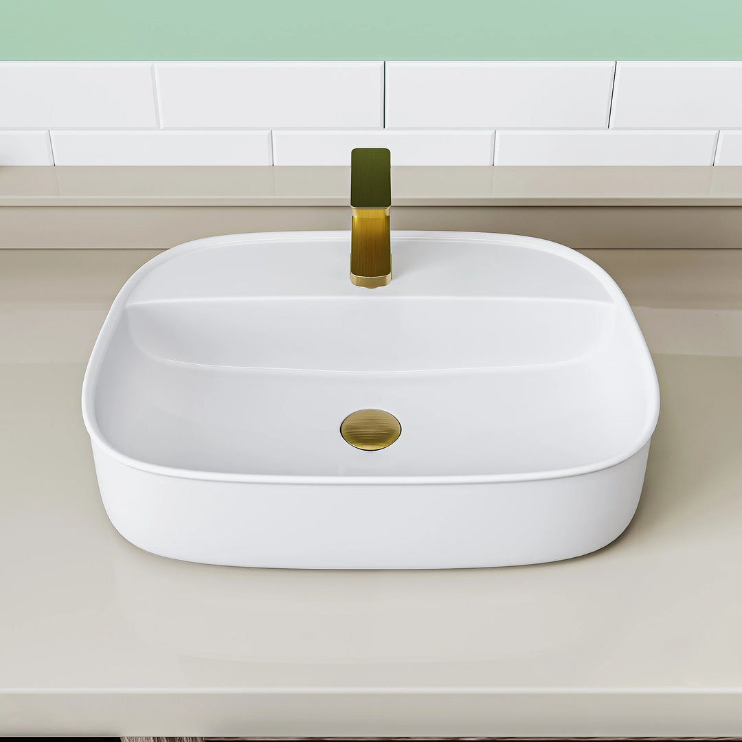Denbigh 21.7" W x 15" D Vitreous China Rectangular Vessel Bathroom Sink with Faucet Hole