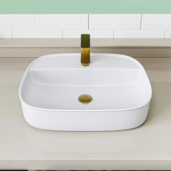 Denbigh 21.7" W x 15" D Vitreous China Rectangular Vessel Bathroom Sink with Faucet Hole