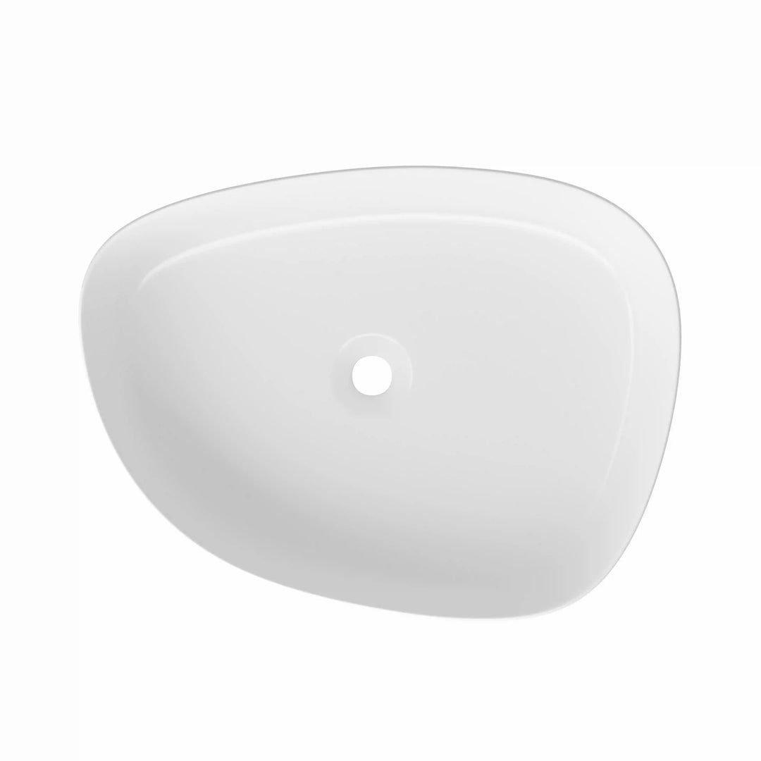Matte white irregular curved vessel bathroom sink top view