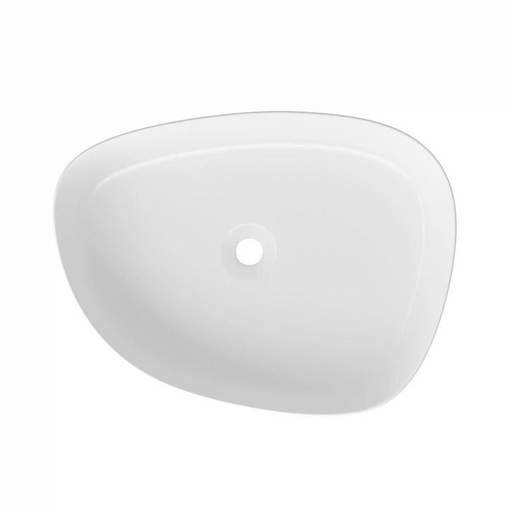 Matte white irregular curved vessel bathroom sink top view