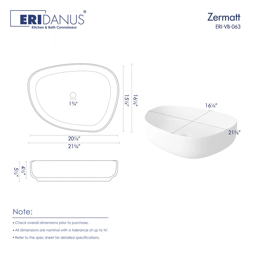White oval vessel sink technical dimension drawing with size markings