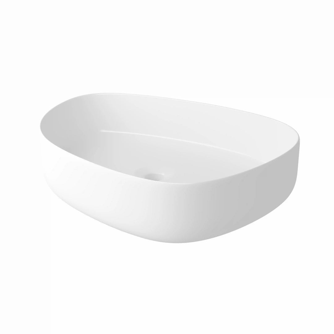 White matte solid surface oval vessel sink for bathroom vanity