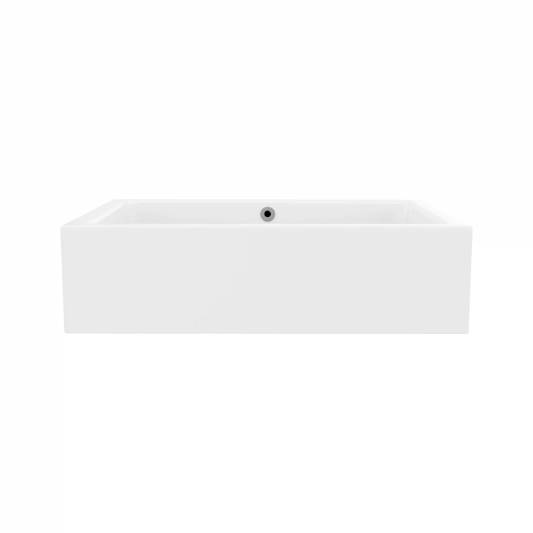 Glossy white rectangular vitreous china vessel sink with overflow hole