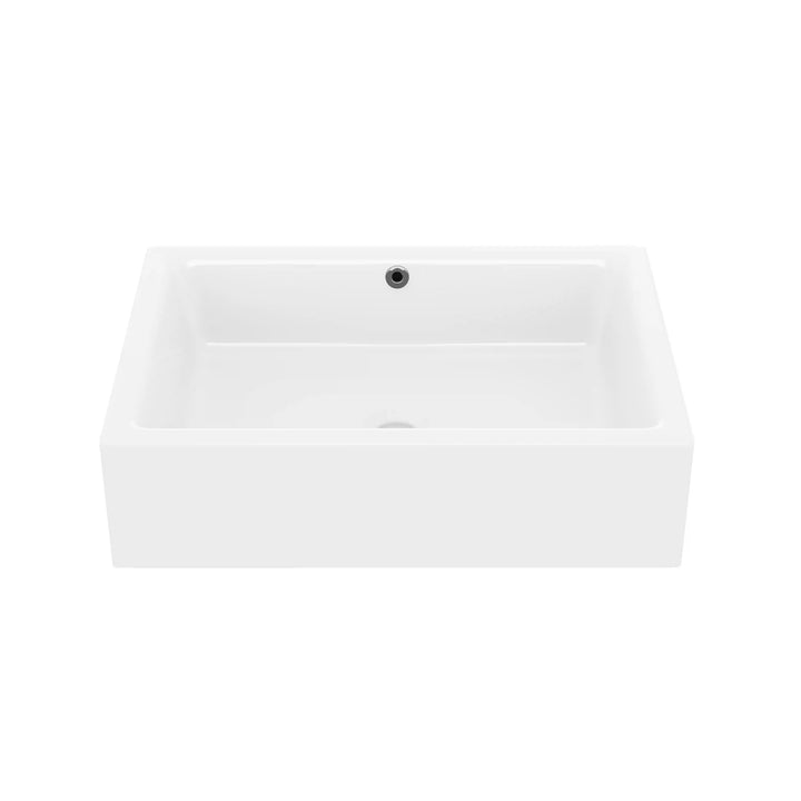 Glossy white rectangular vitreous china vessel sink with overflow hole