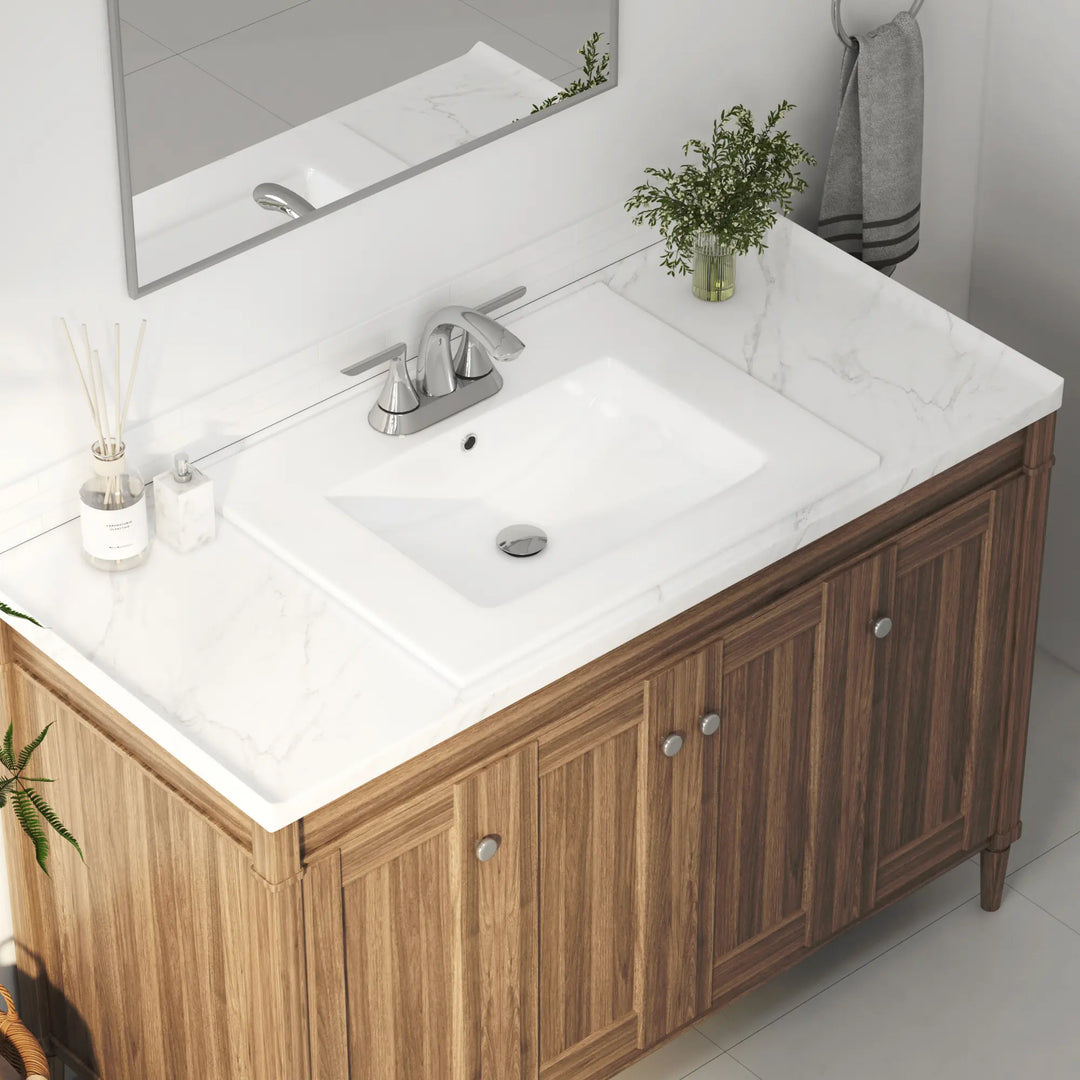 White ceramic integrated rectangular drop-in bathroom sink