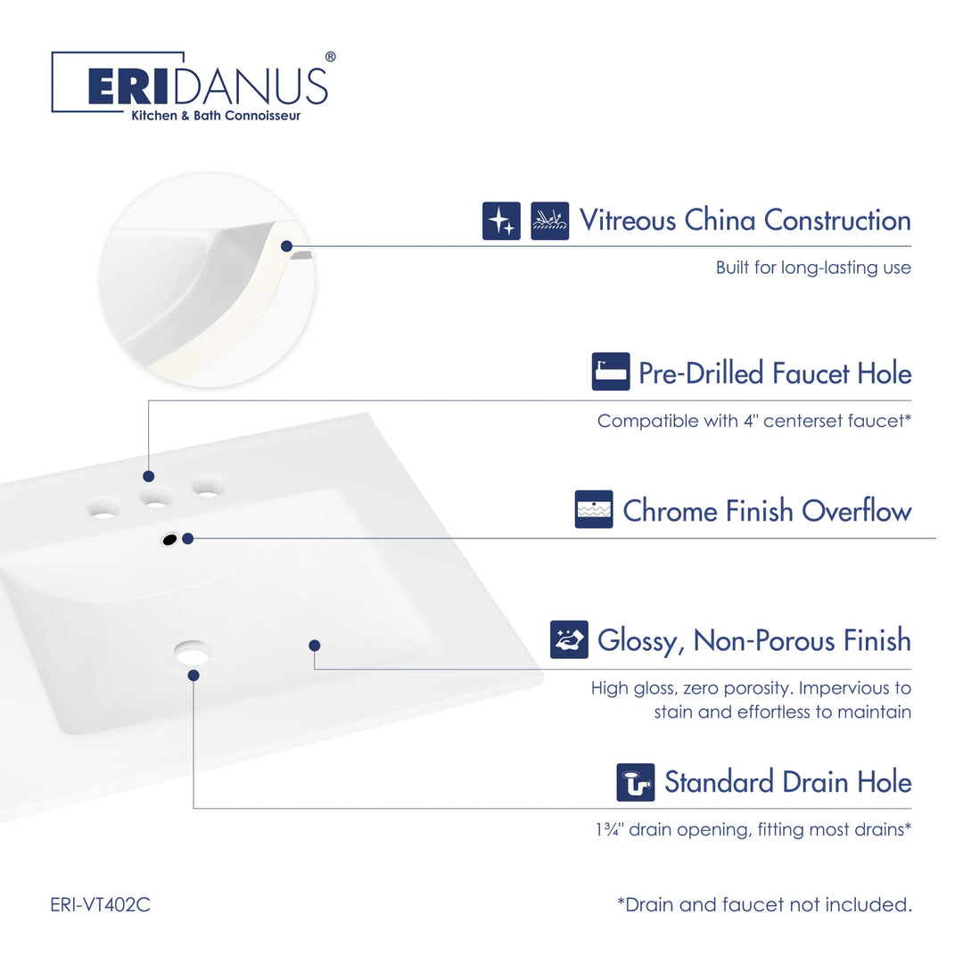 White rectangular vitreous china drop-in bathroom vanity sink
