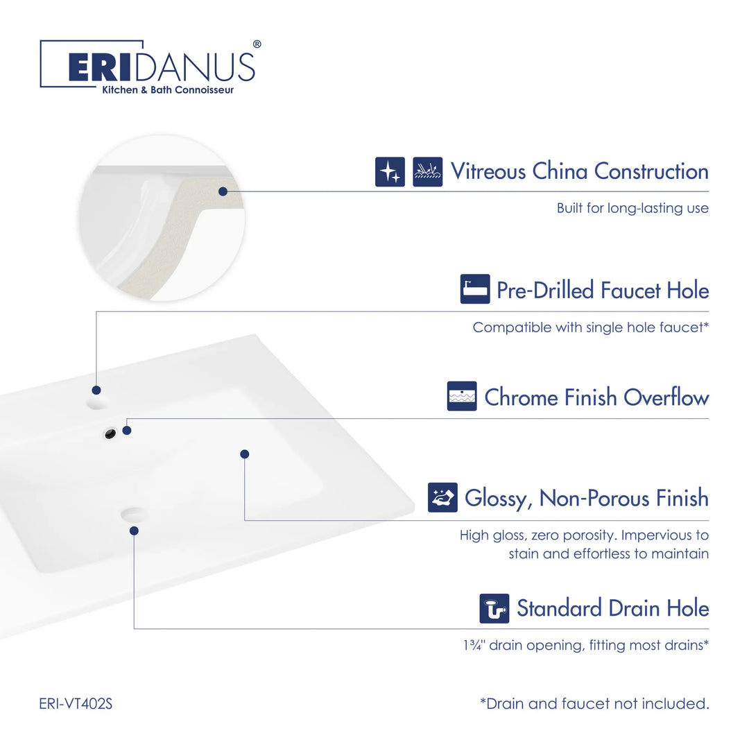 White rectangular vitreous china drop-in bathroom vanity sink