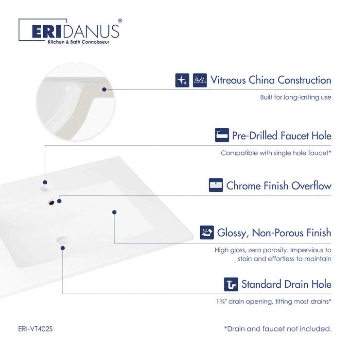 White rectangular vitreous china drop-in bathroom vanity sink