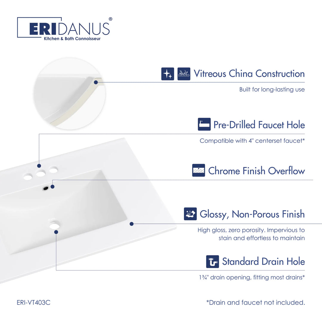 White vitreous china sink with 3-hole faucet and overflow