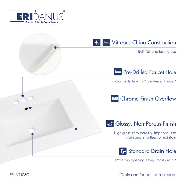 White vitreous china sink with 3-hole faucet and overflow