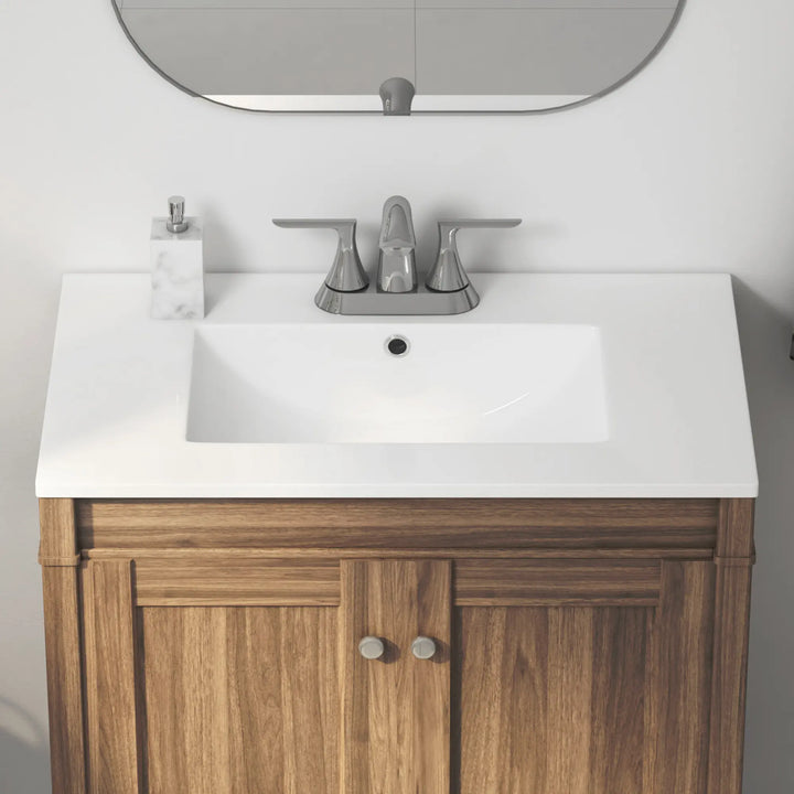 White ceramic rectangular integrated sink with faucet