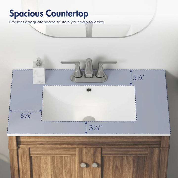 White ceramic rectangular sink with spacious countertop