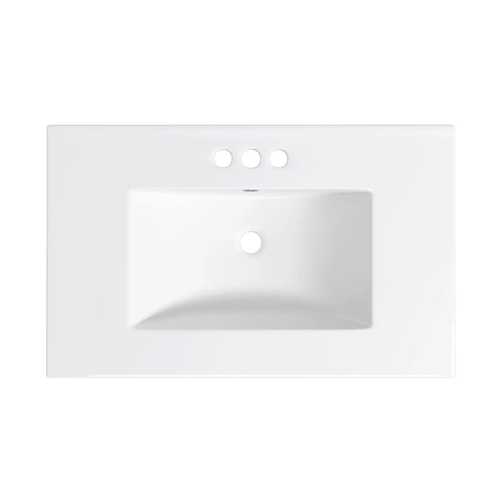 White ceramic rectangular sink with 3-hole faucet mount