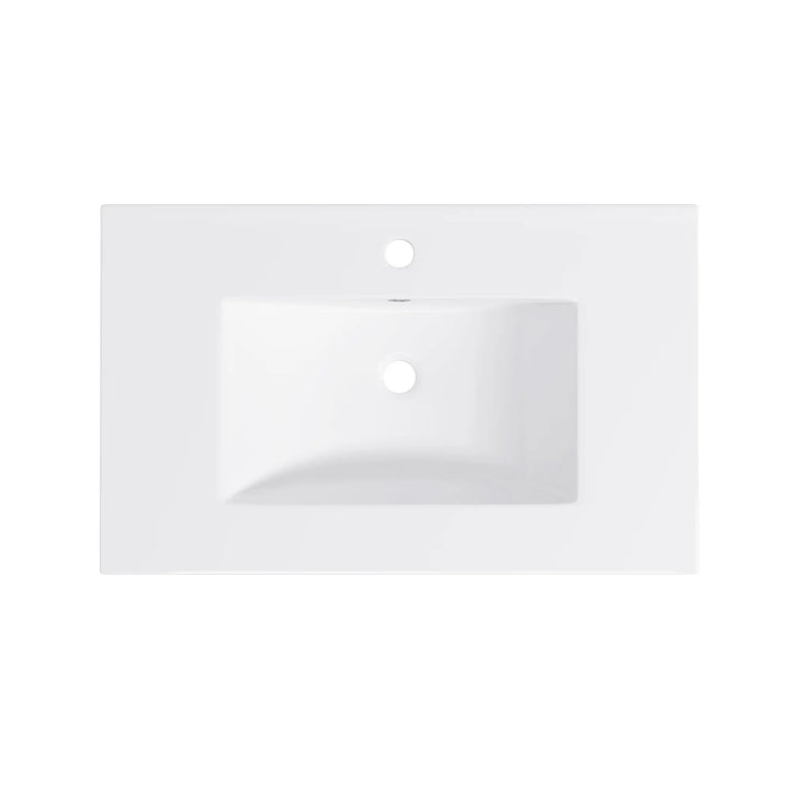 White ceramic rectangular vanity sink with faucet hole