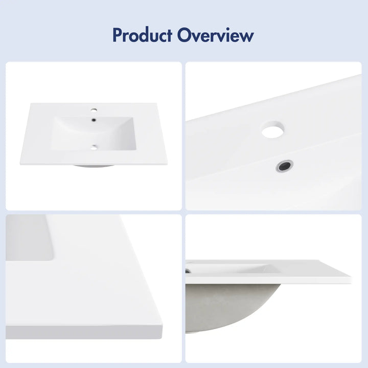 Glossy white ceramic rectangular vanity sink with overflow