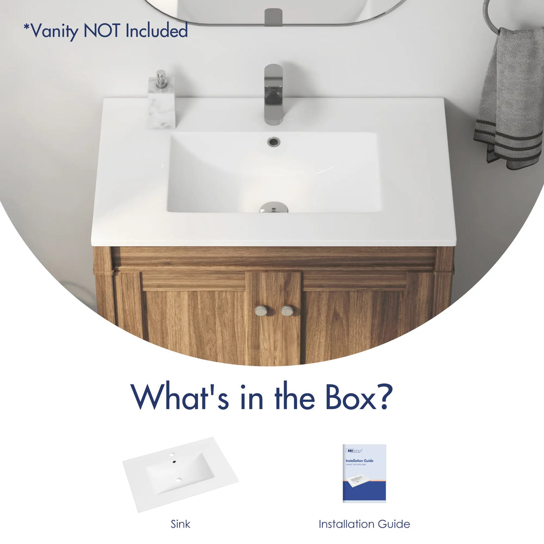 White ceramic drop-in sink and installation guide