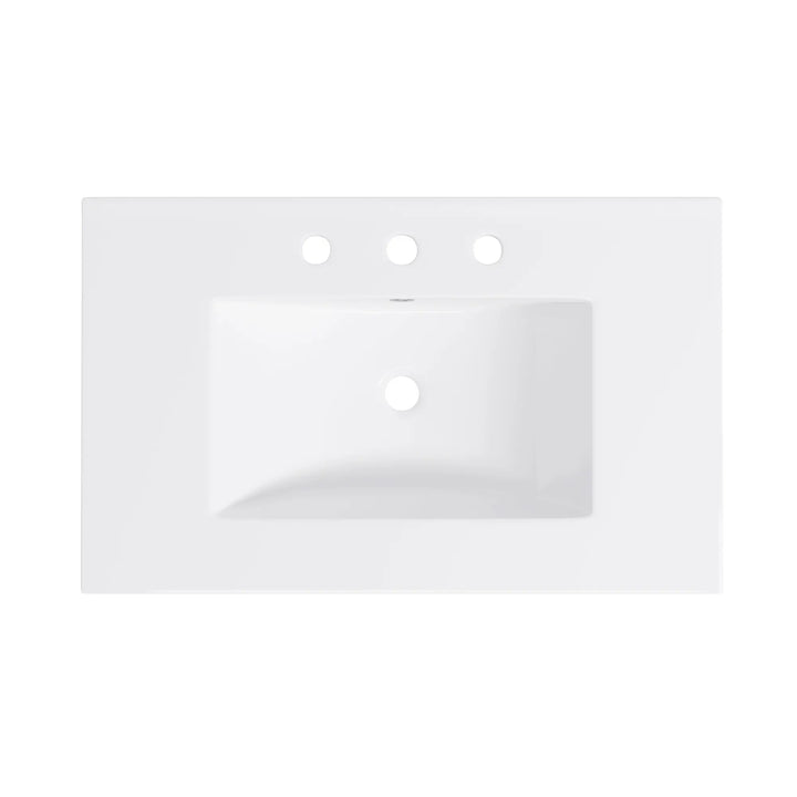 White rectangular ceramic sink with 3 pre-drilled faucet holes