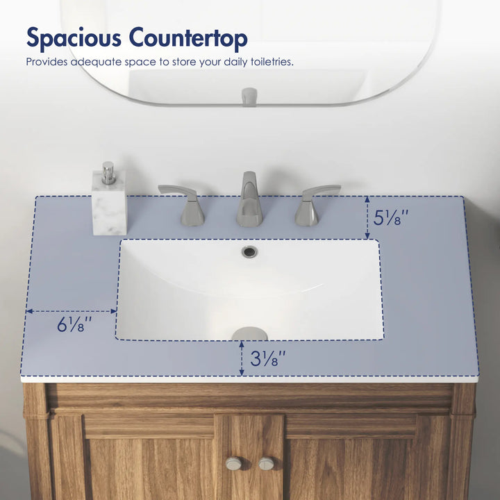White ceramic sink with spacious countertop and integrated overflow