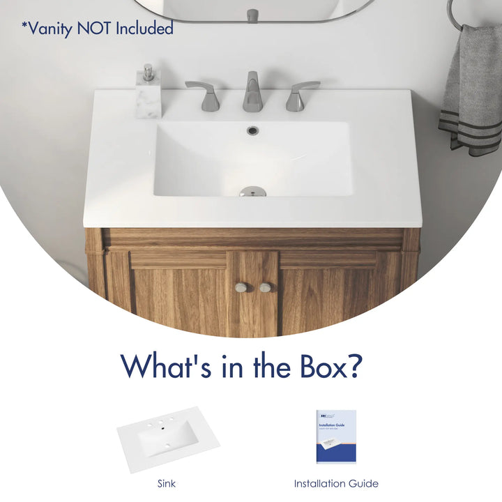 White ceramic sink with overflow and 3 pre-drilled faucet holes