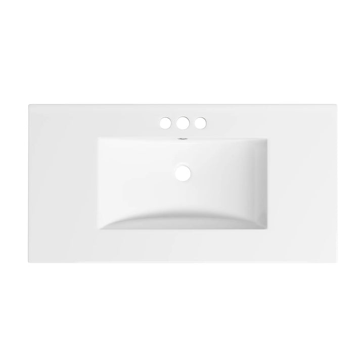 White rectangular ceramic vanity top with integrated sink