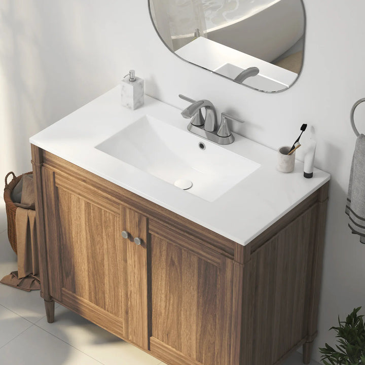 White rectangular ceramic vanity top with integrated sink