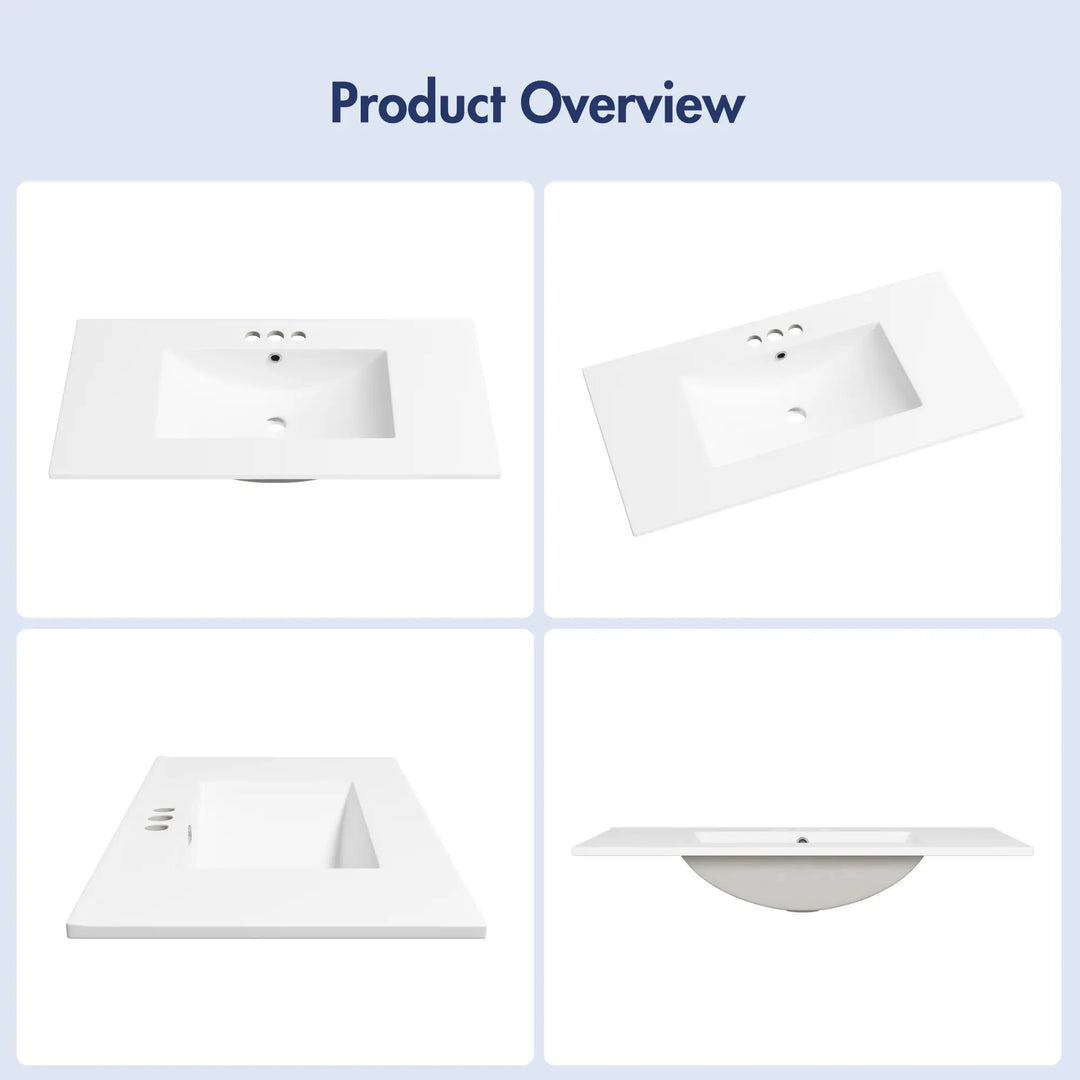 White rectangular ceramic vanity top with integrated sink