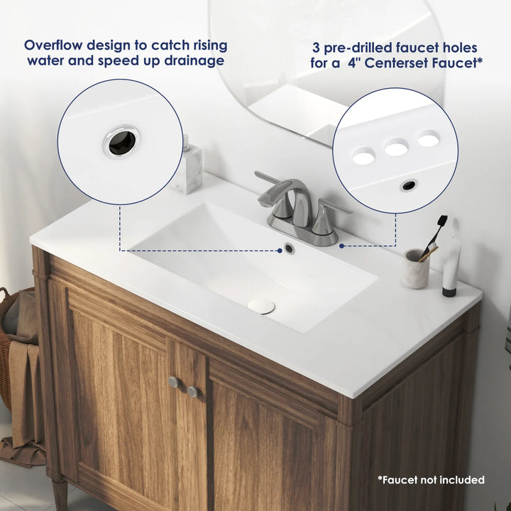 White ceramic vanity top with 4-inch centerset faucet holes