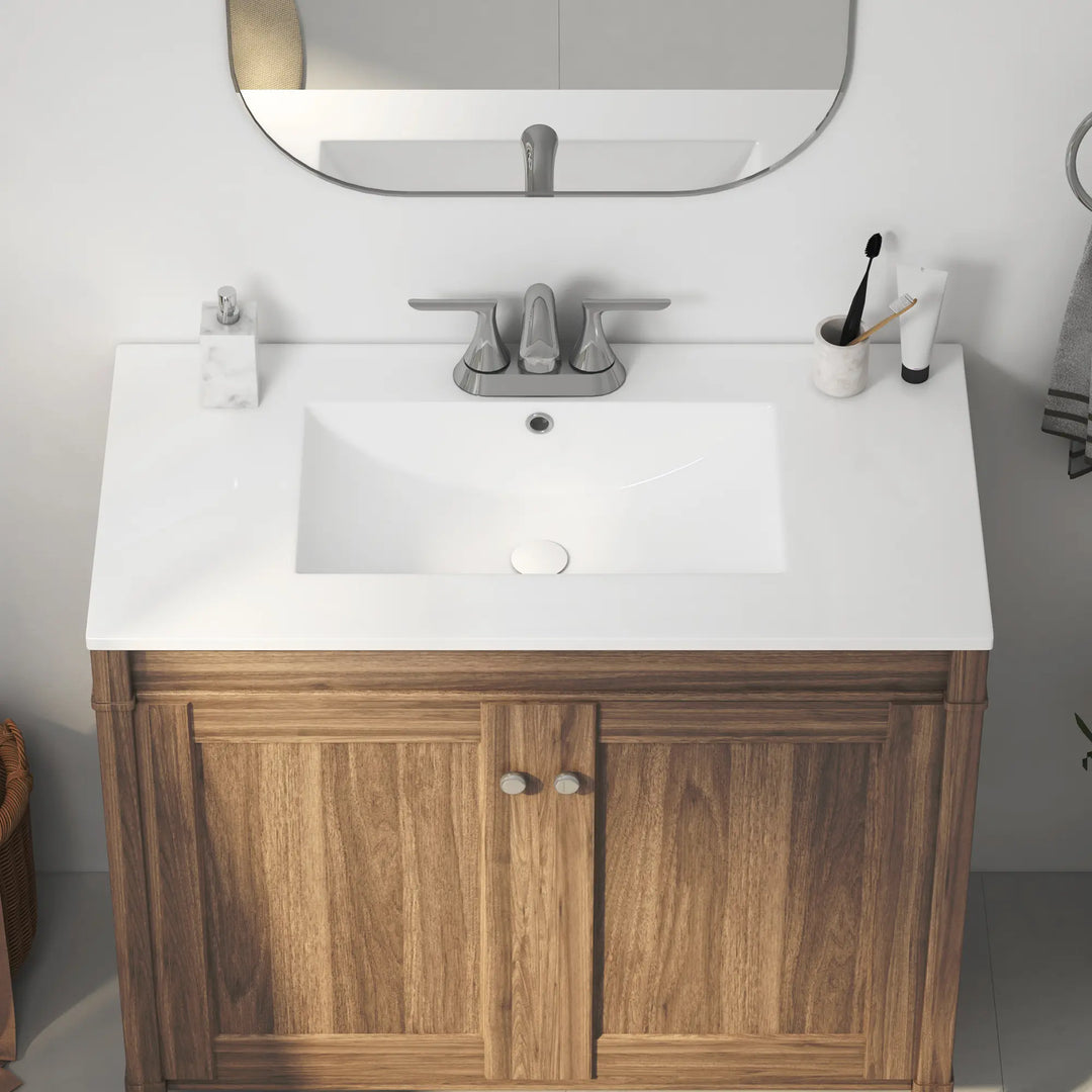 White rectangular ceramic vanity top with integrated sink