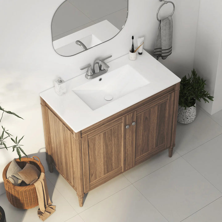 White rectangular ceramic vanity top with integrated sink