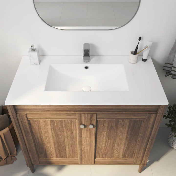 Tucson 36" white ceramic rectangular vanity top with sink